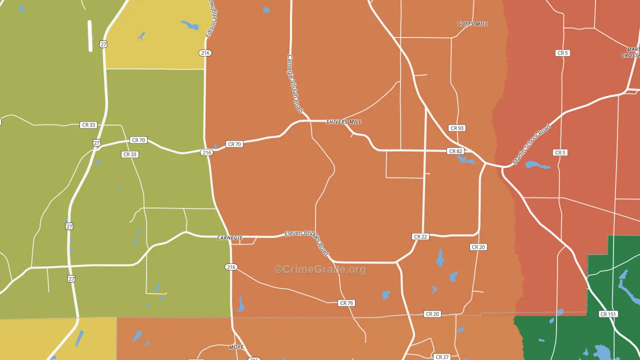 Carnegie, GA Map of Robbery Rates