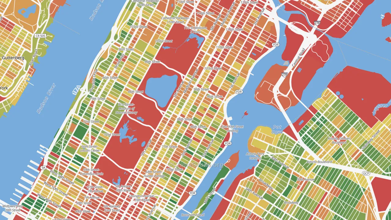 Carnegie Hill, Manhattan, NY Map of Robbery Rates