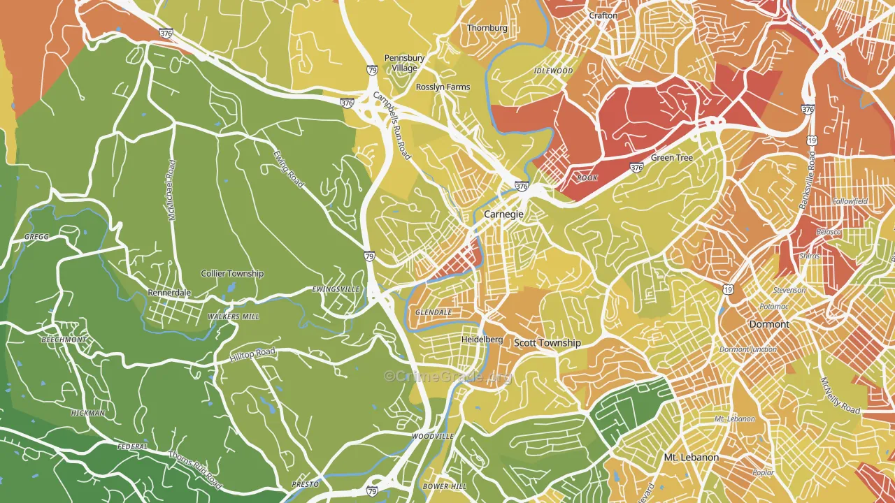 Carnegie, PA Map of Robbery Rates