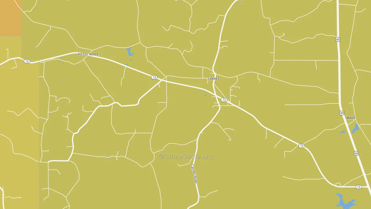 Carnes, MS Map of Robbery Rates