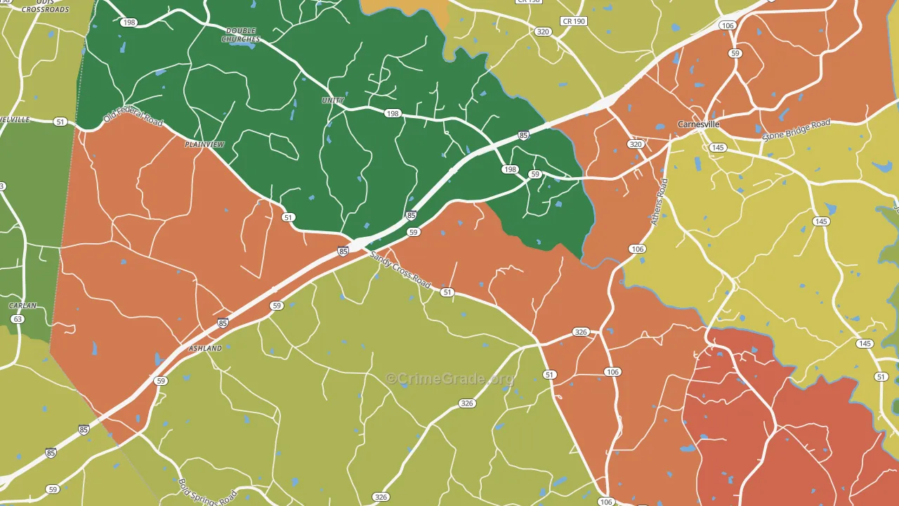 Carnesville, GA Map of Robbery Rates