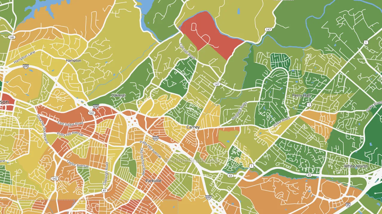 Carney, MD Map of Robbery Rates