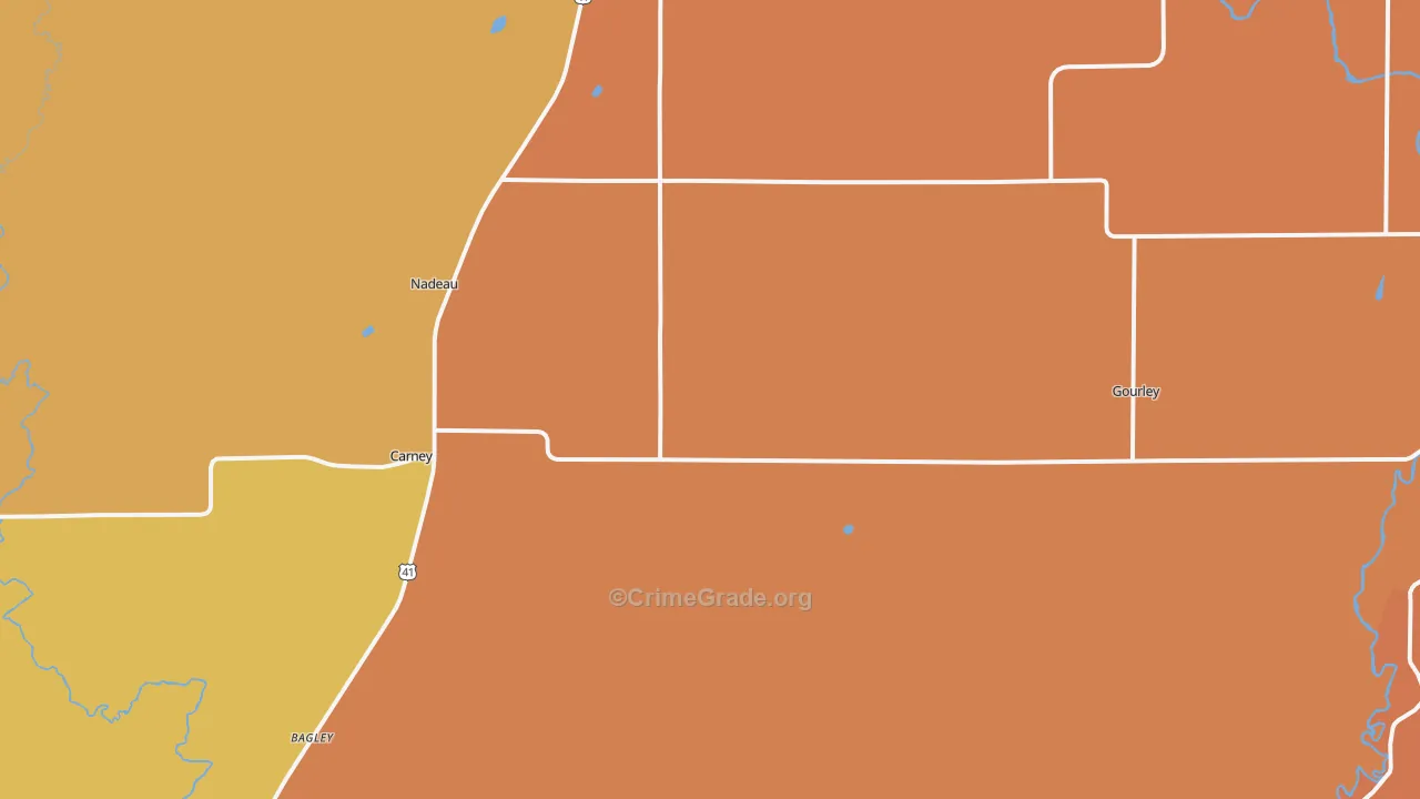 Carney, MI Map of Robbery Rates