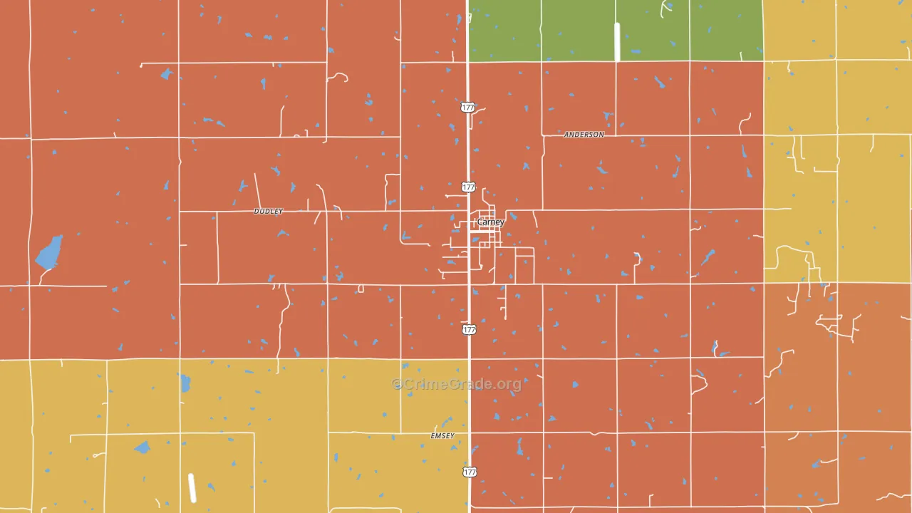 Carney, OK Map of Robbery Rates