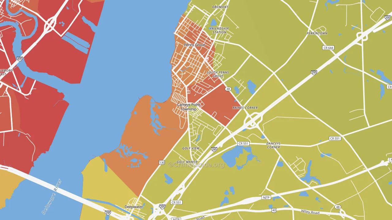 Carneys Point, NJ Map of Robbery Rates