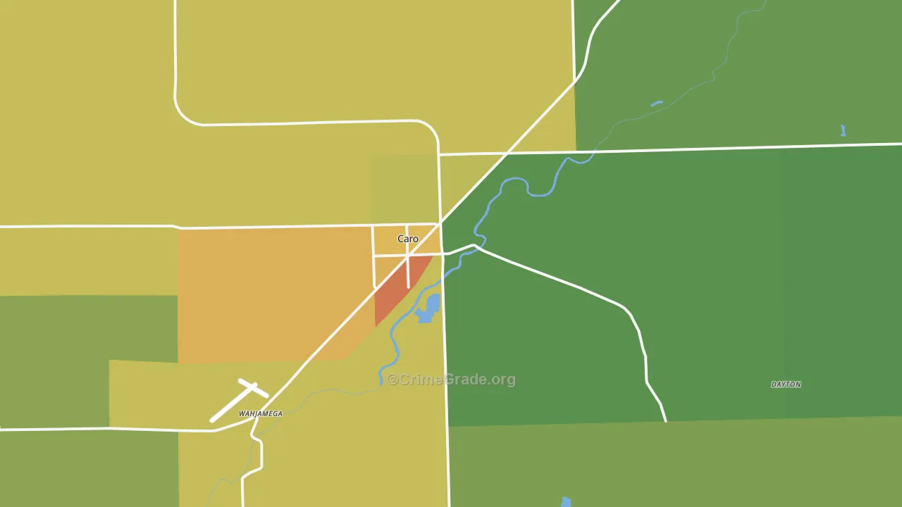 Caro, MI Map of Robbery Rates