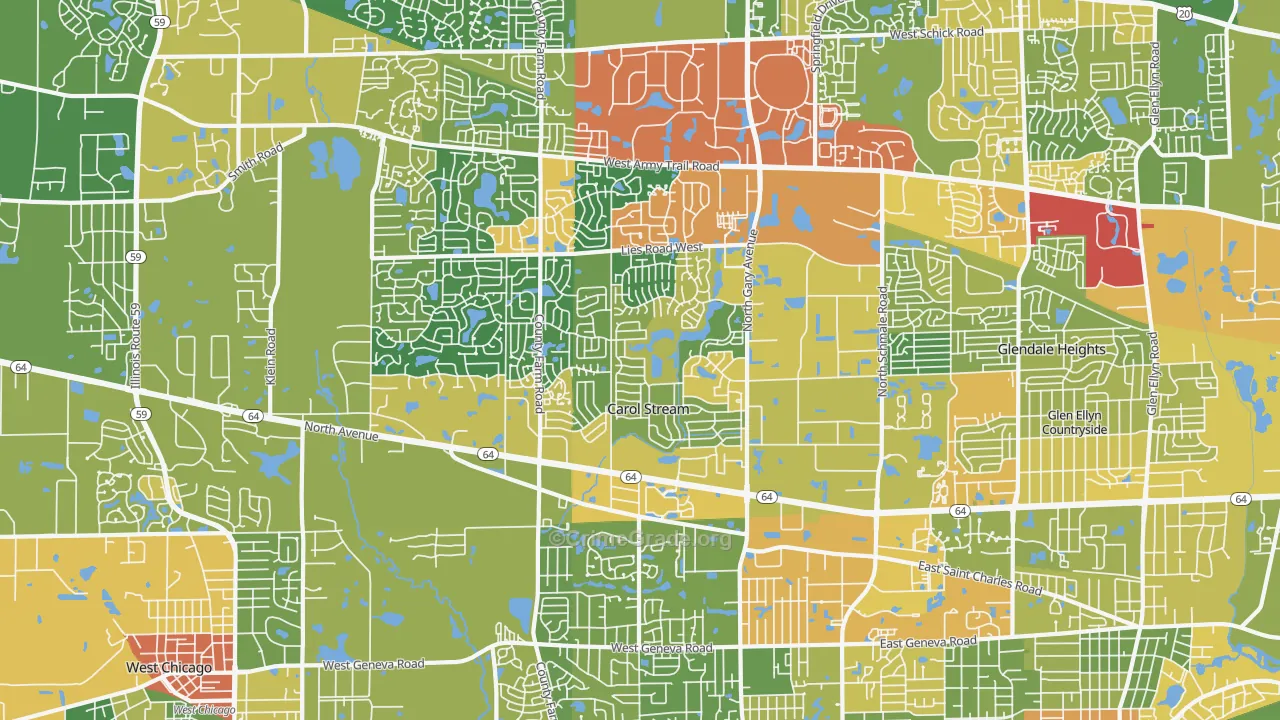 Carol Stream, IL Map of Robbery Rates