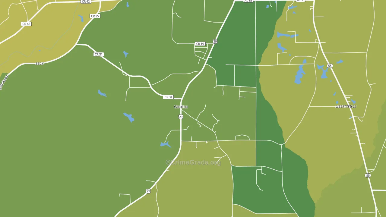 Carolina, AL Map of Robbery Rates