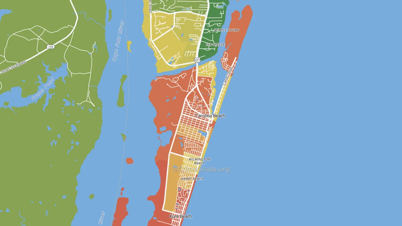 Carolina Beach, NC Map of Robbery Rates
