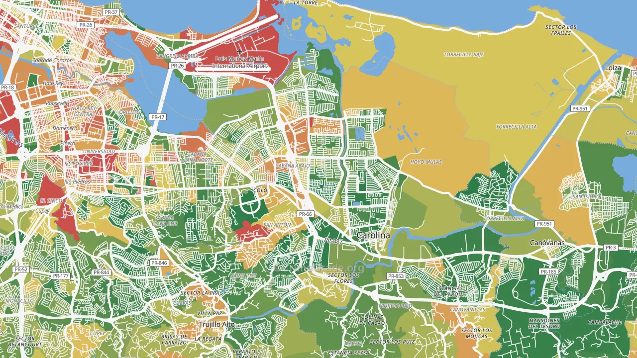 Carolina, PR Map of Robbery Rates