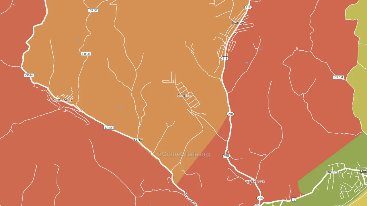 Carolina, WV Map of Robbery Rates