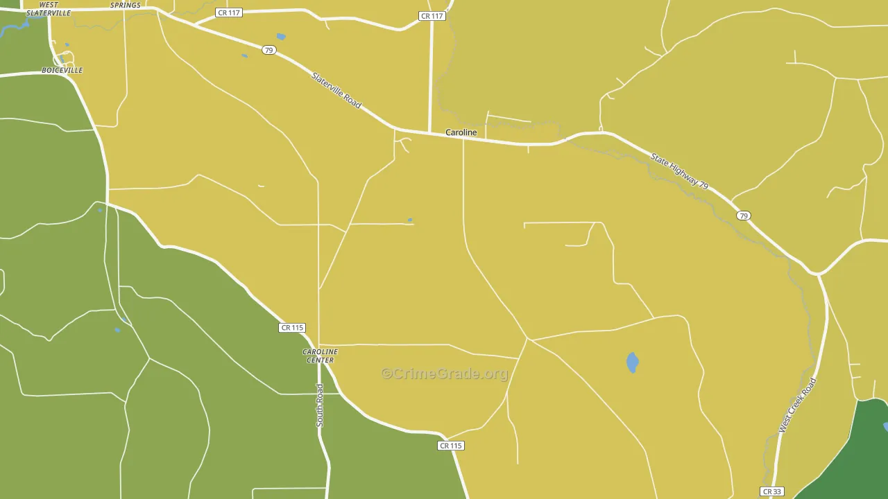 Caroline Center, NY Map of Robbery Rates