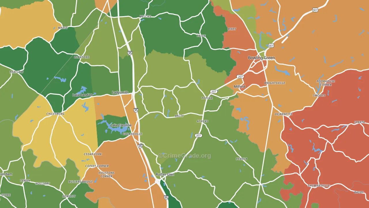 Caroline County, VA Map of Robbery Rates