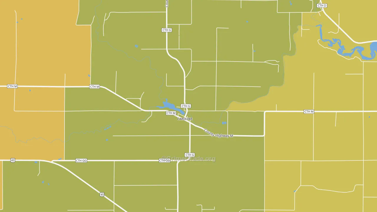 Caroline, WI Map of Robbery Rates