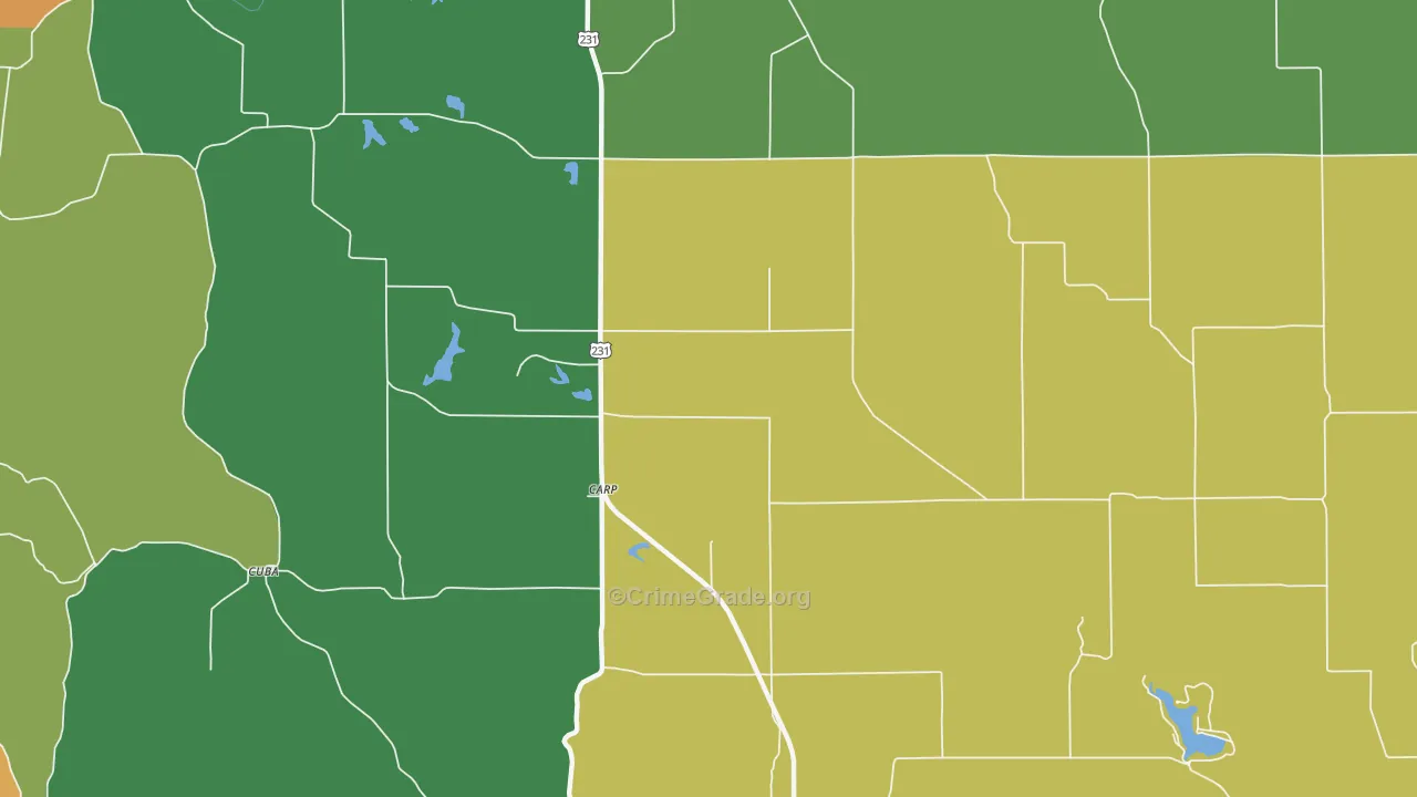 Carp, IN Map of Robbery Rates