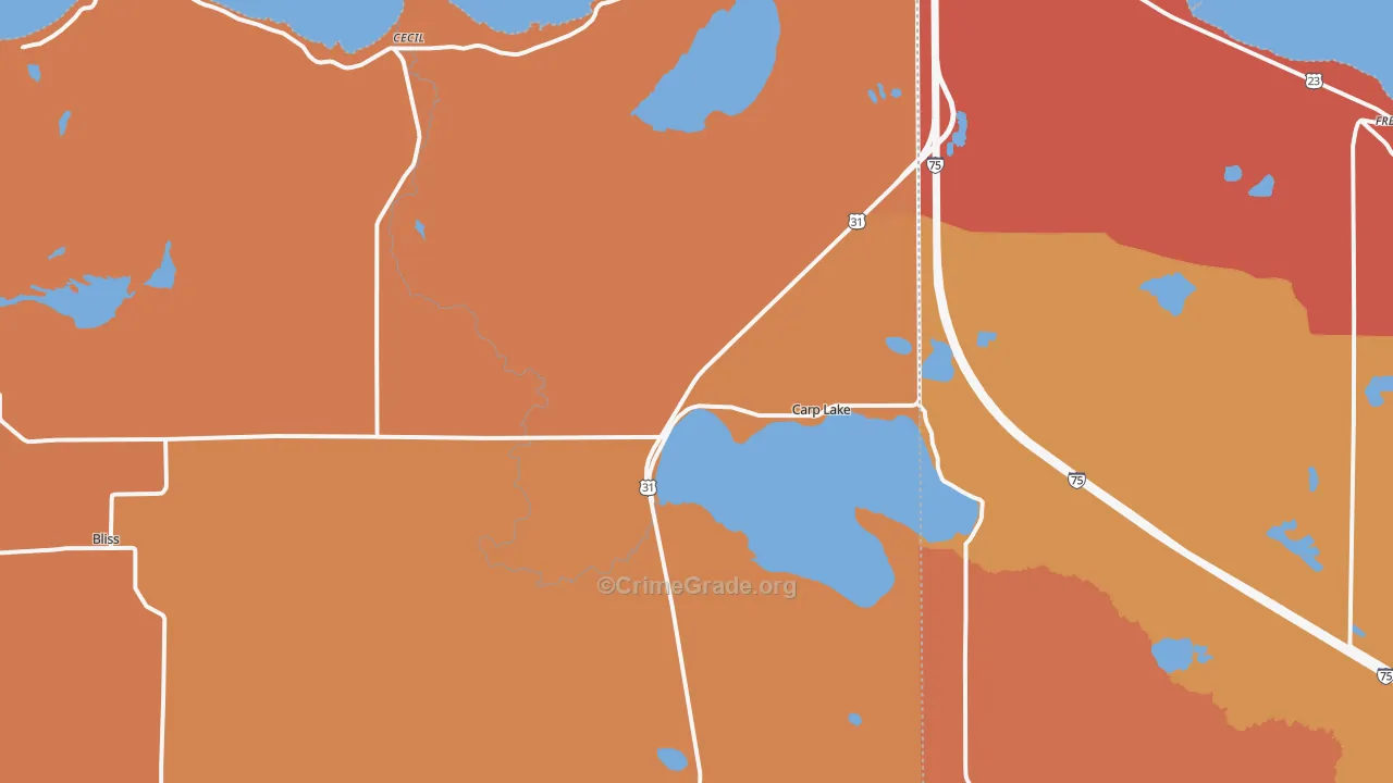 Carp Lake, MI Map of Robbery Rates