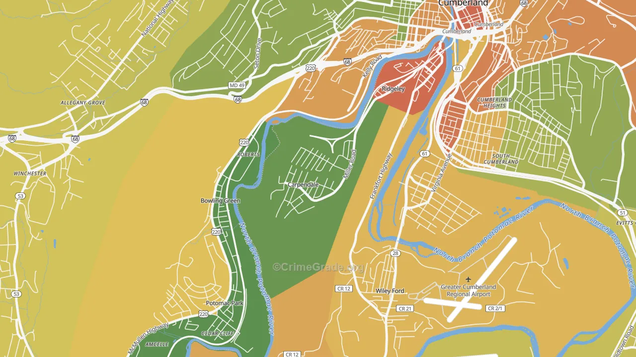 Carpendale, WV Map of Robbery Rates