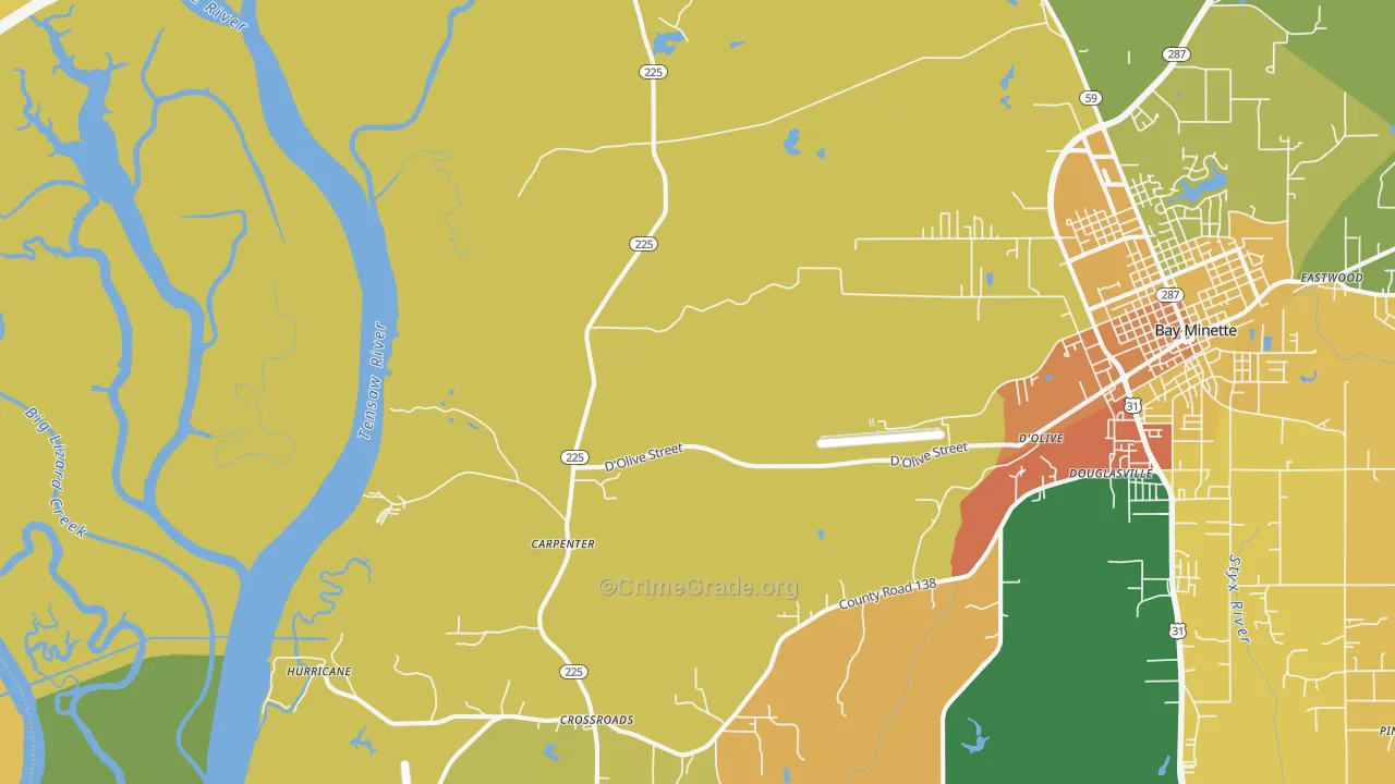 Carpenter, AL Map of Robbery Rates