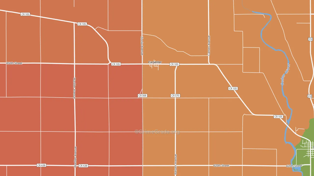 Carpenter, IA Map of Robbery Rates