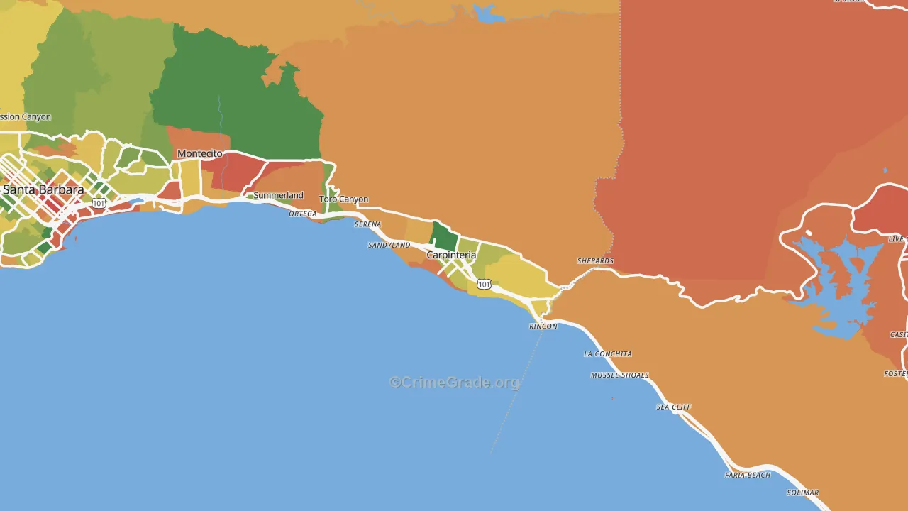Carpinteria, CA Map of Robbery Rates
