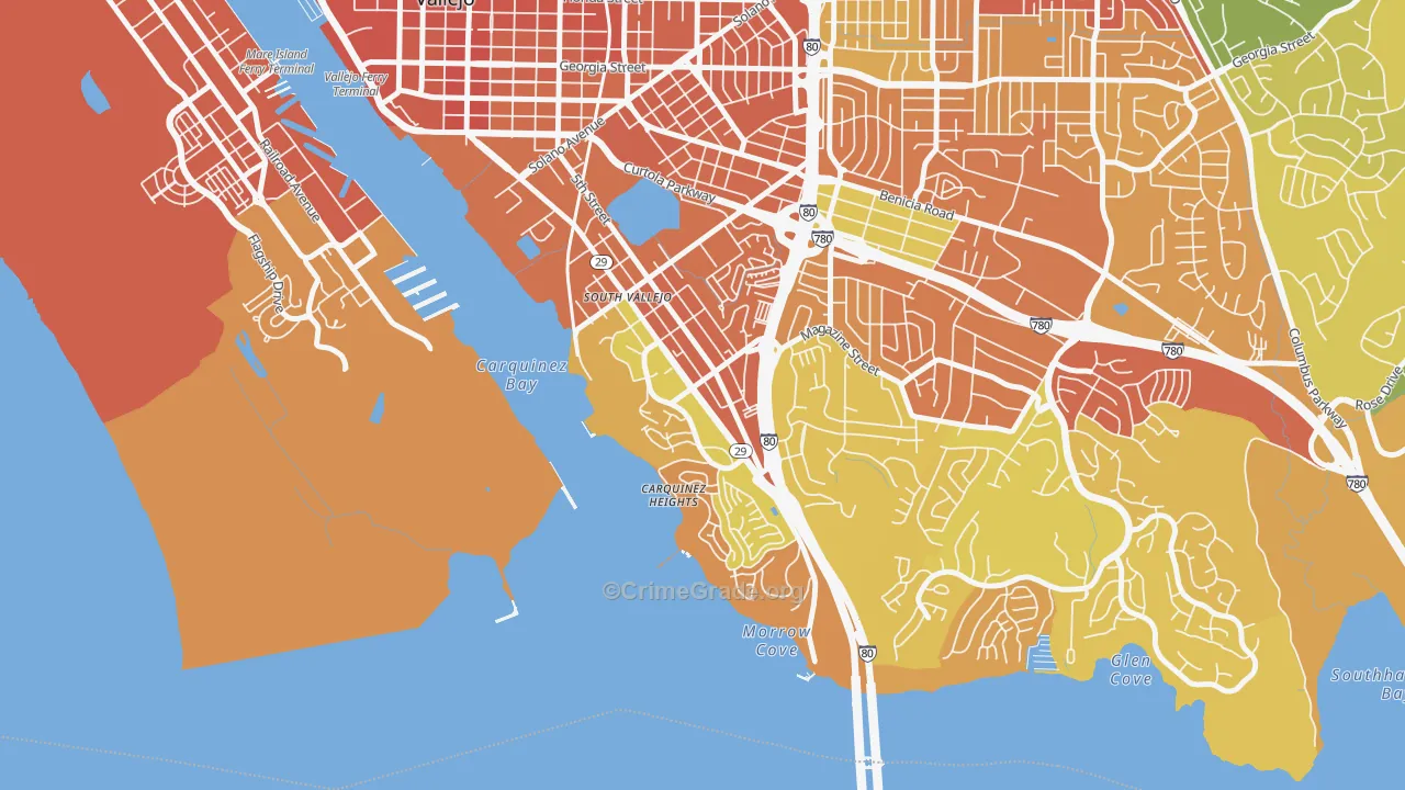 Carquinez Heights, Vallejo, CA Map of Robbery Rates