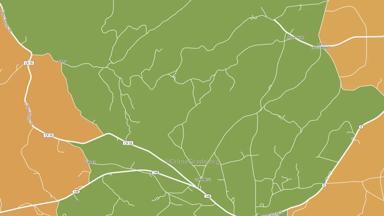 Carr Mill, AL Map of Robbery Rates