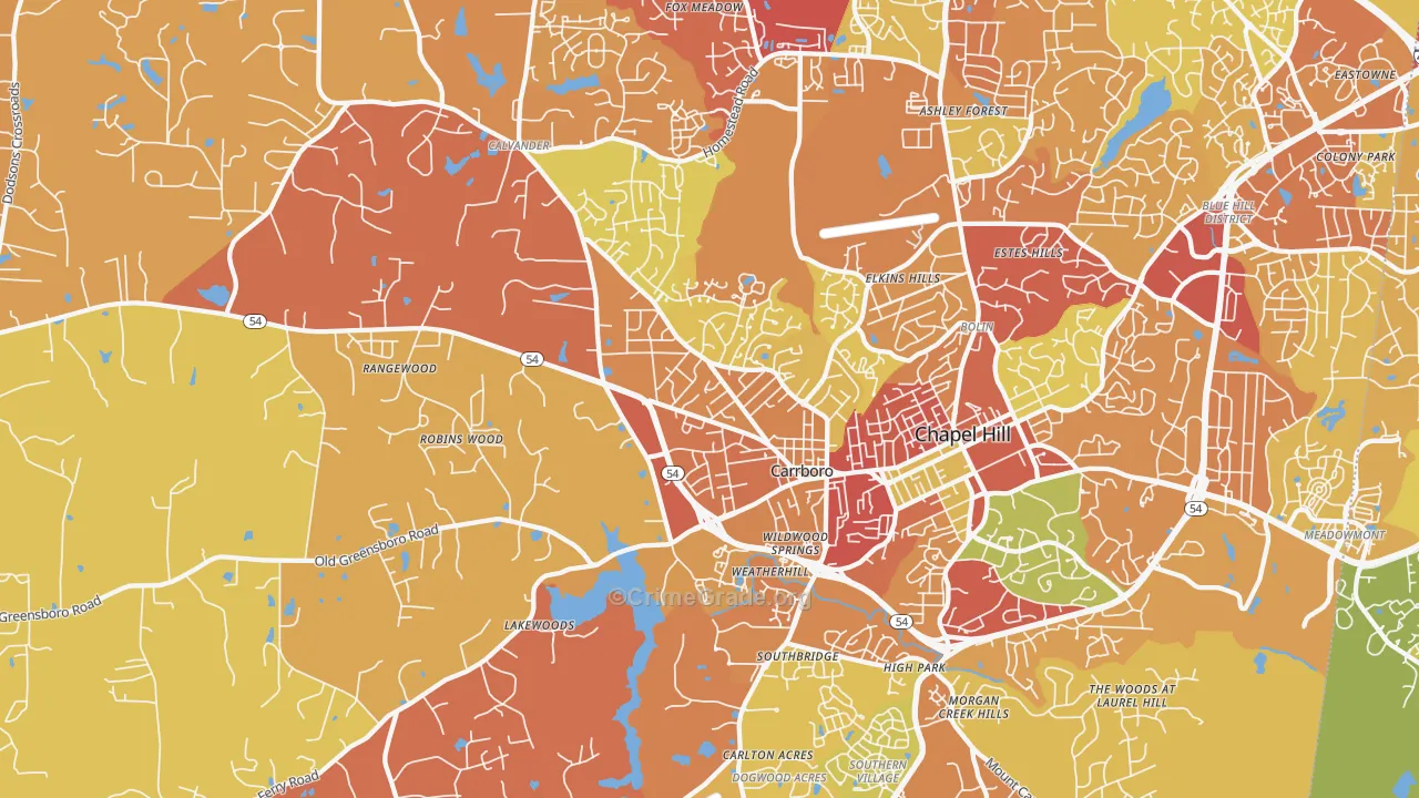 Carrboro, NC Map of Robbery Rates