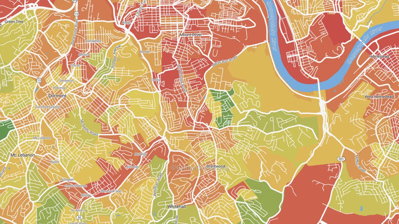 Carrick, Pittsburgh, PA Map of Robbery Rates