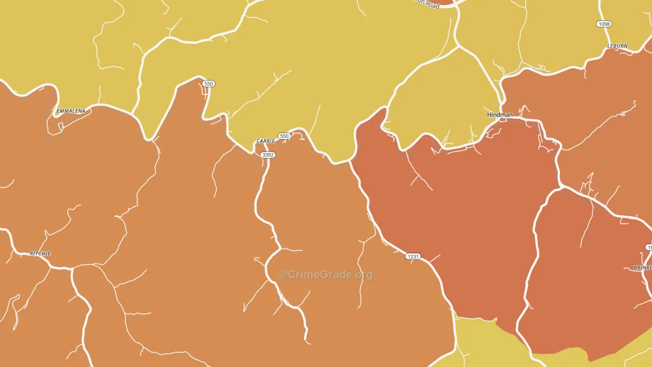 Carrie, KY Map of Robbery Rates