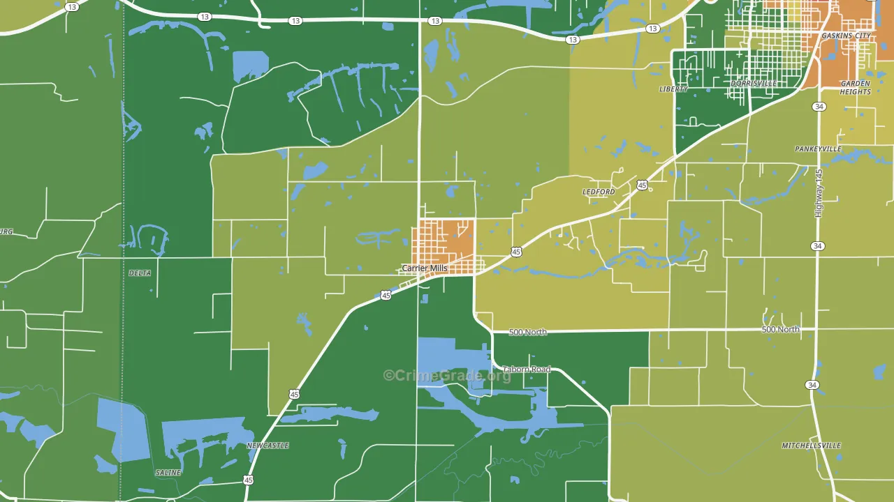 Carrier Mills, IL Map of Robbery Rates