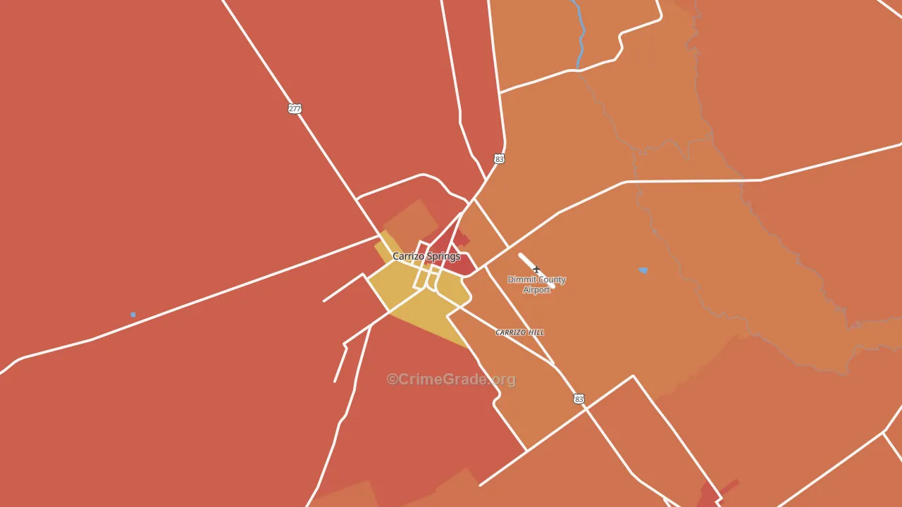 Carrizo Springs, TX Map of Robbery Rates