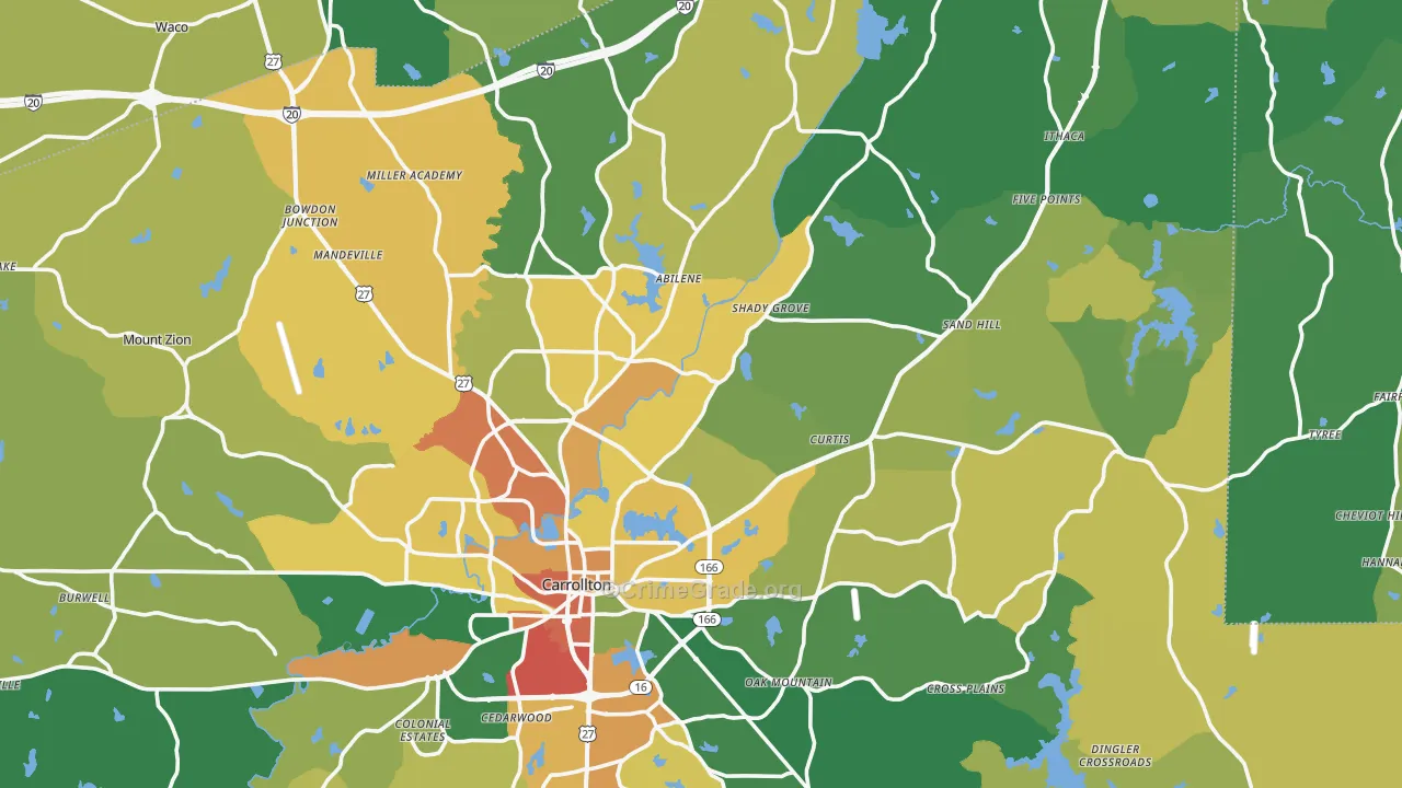 Carroll County, GA Map of Robbery Rates