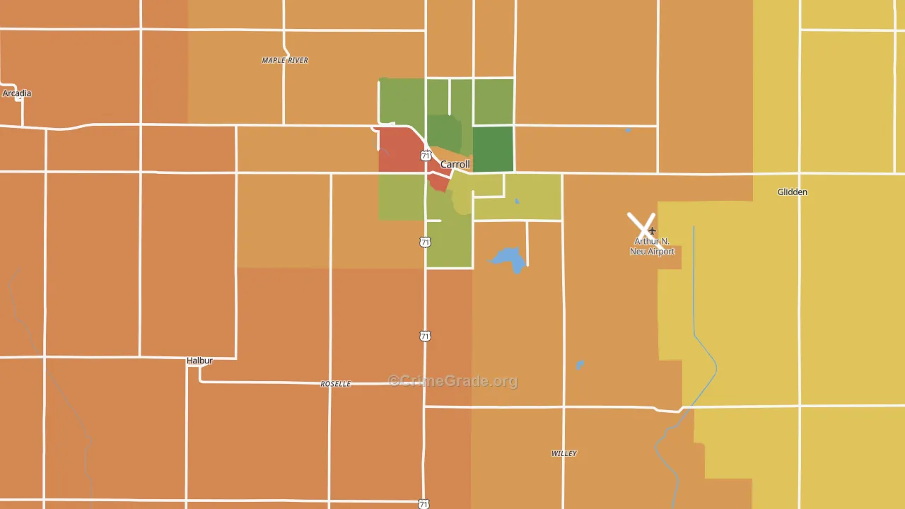 Carroll County, IA Map of Robbery Rates