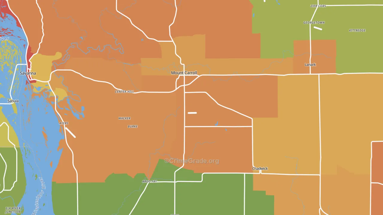 Carroll County, IL Map of Robbery Rates