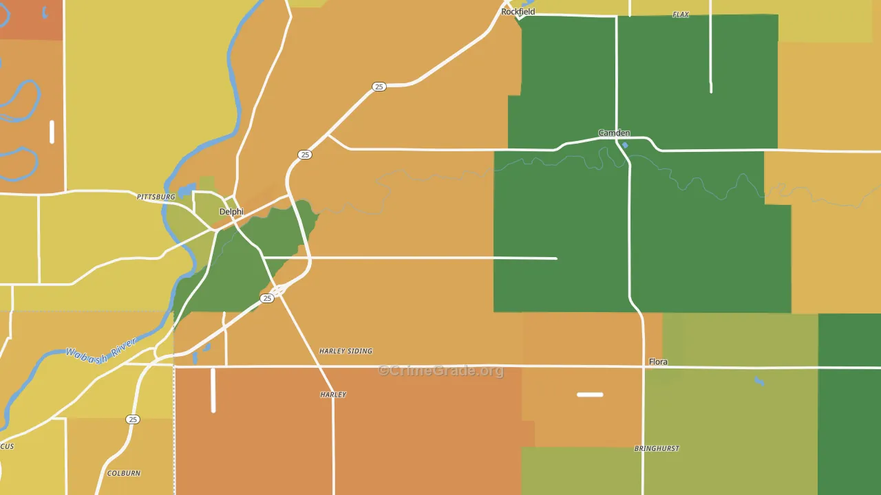 Carroll County, IN Map of Robbery Rates