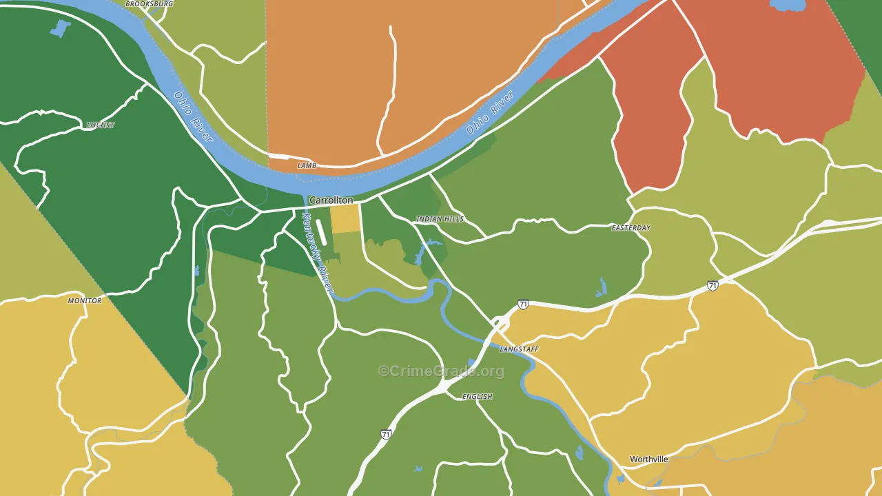 Carroll County, KY Map of Robbery Rates