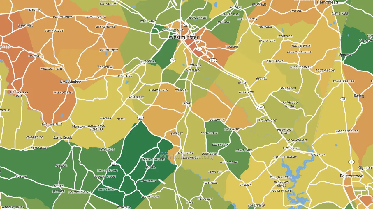 Carroll County, MD Map of Robbery Rates