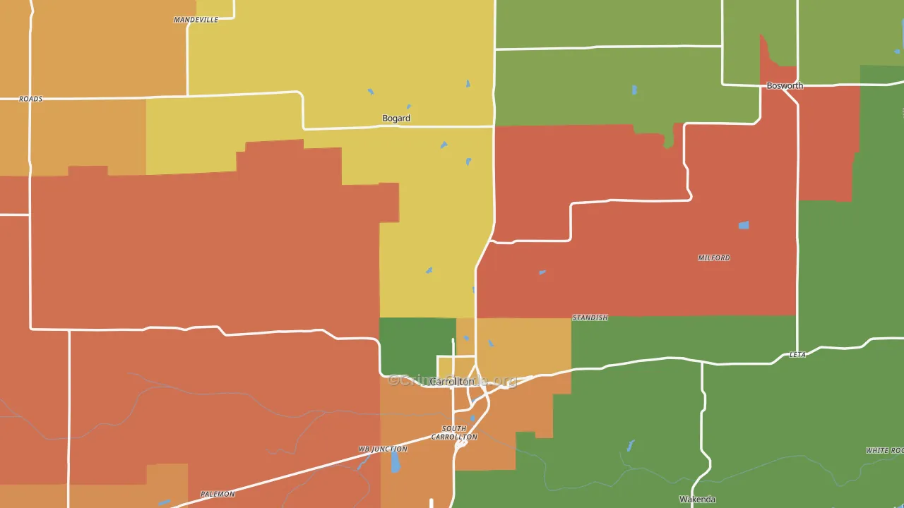 Carroll County, MO Map of Robbery Rates
