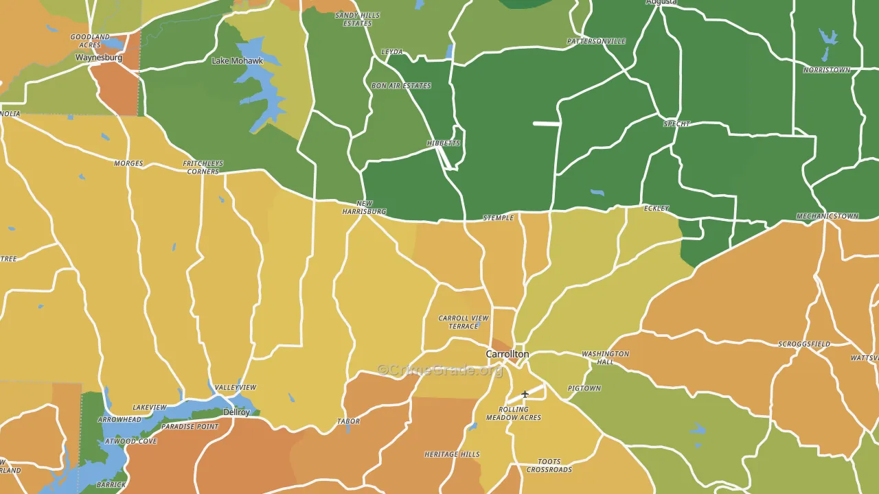 Carroll County, OH Map of Robbery Rates