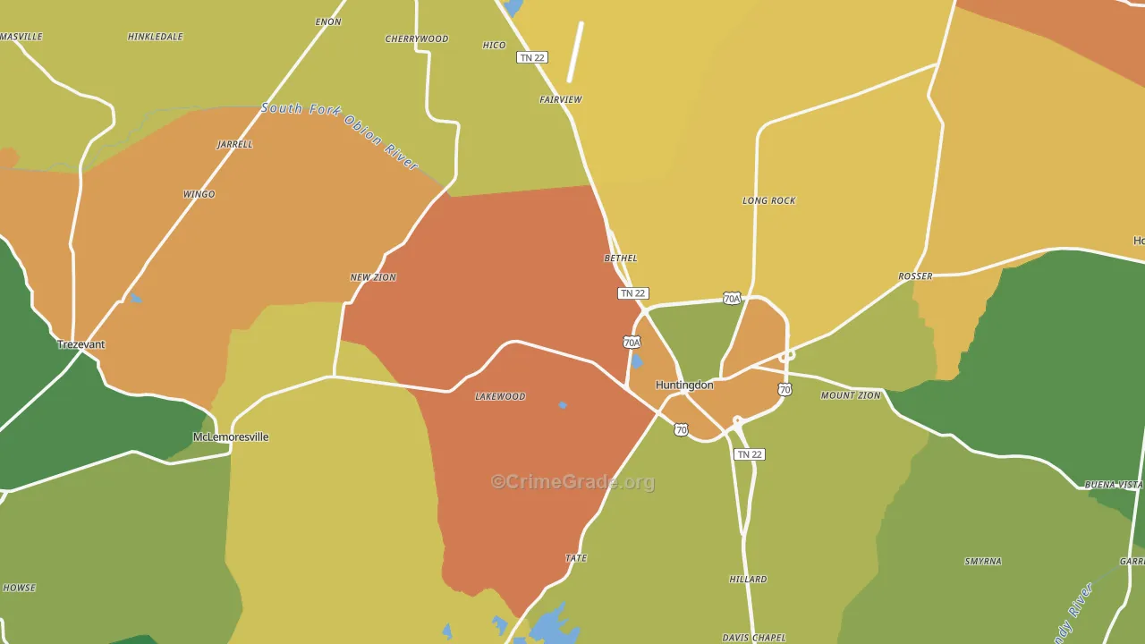 Carroll County, TN Map of Robbery Rates