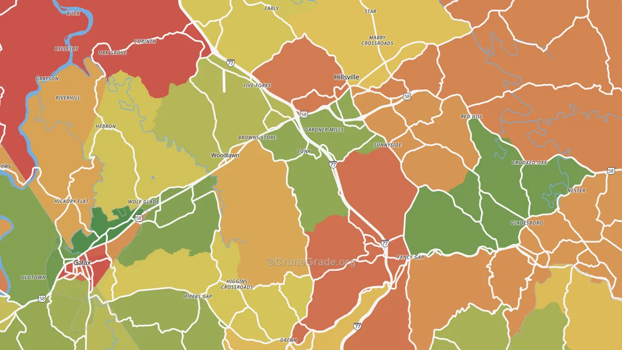 Carroll County, VA Map of Robbery Rates