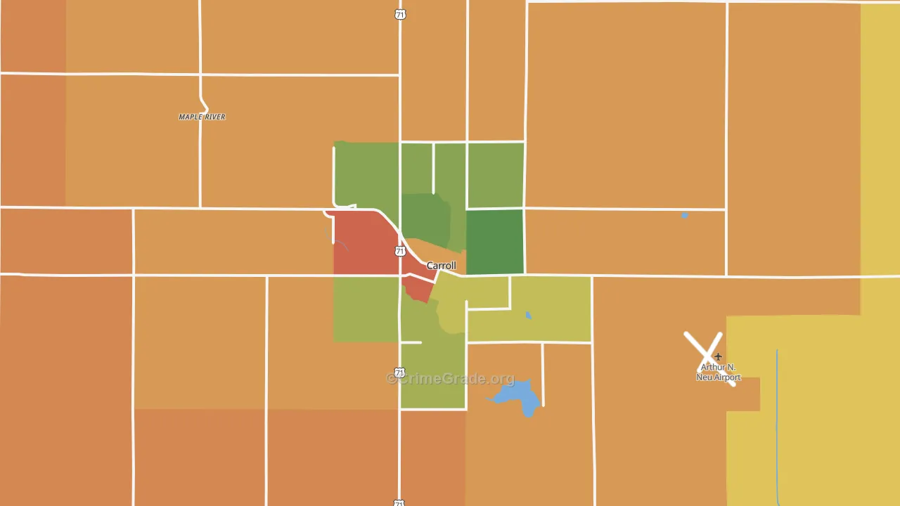 Carroll, IA Map of Robbery Rates
