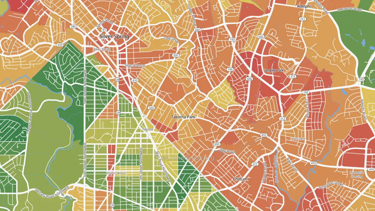Carroll Manor, Takoma Park, MD Map of Robbery Rates