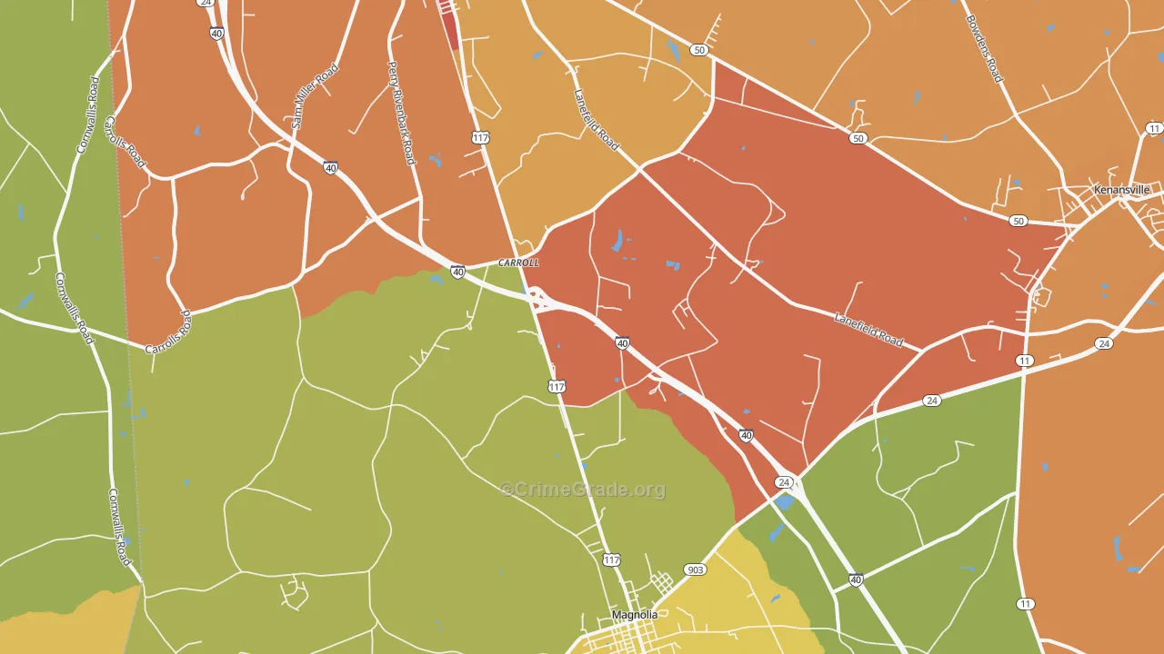 Carroll, NC Map of Robbery Rates