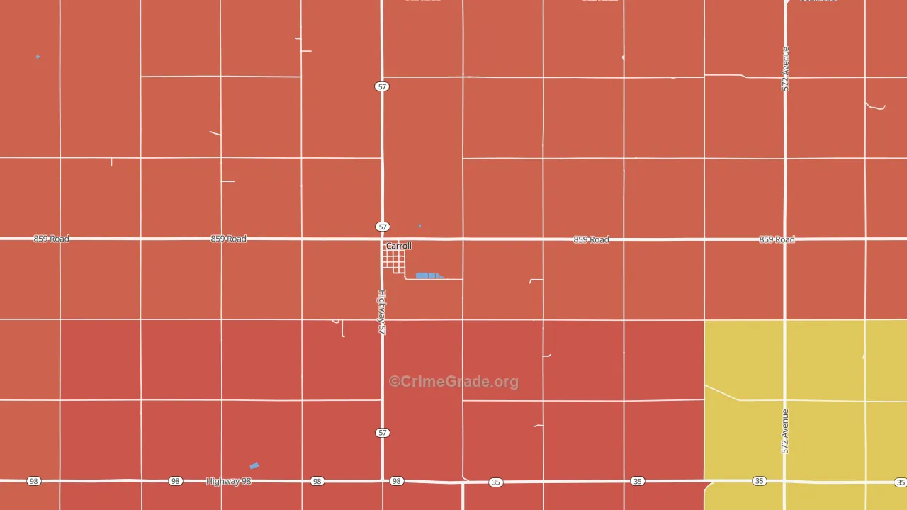Carroll, NE Map of Robbery Rates
