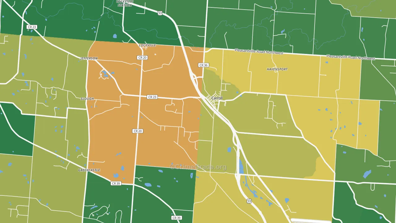 Carroll, OH Map of Robbery Rates