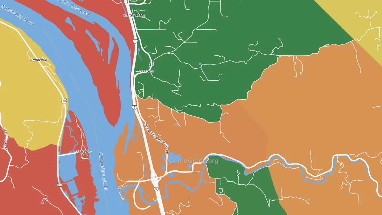 Carrolls, WA Map of Robbery Rates
