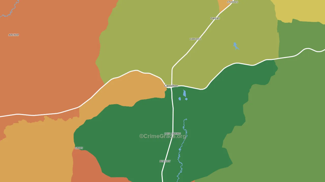 Carrollton, AL Map of Robbery Rates
