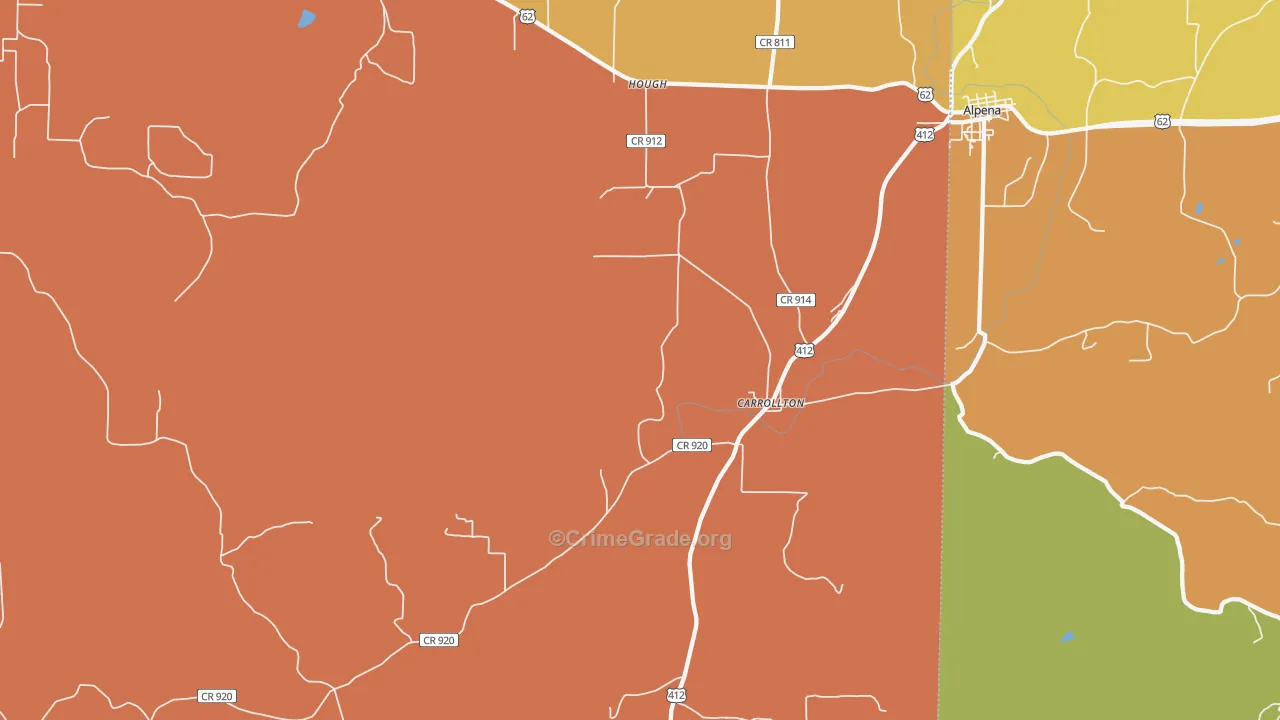 Carrollton, AR Map of Robbery Rates