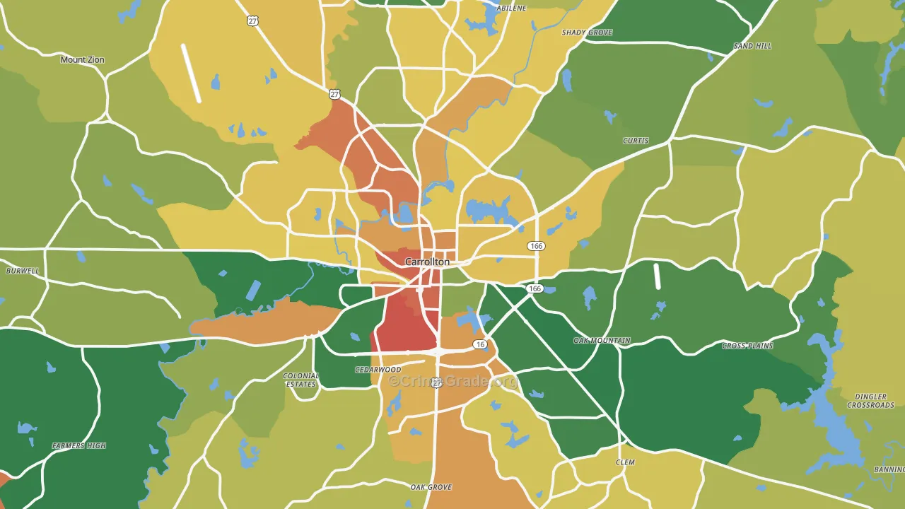 Carrollton, GA Map of Robbery Rates